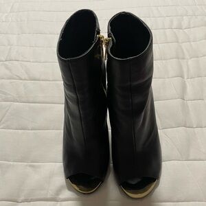 Steve Madden Black Open-Toe Ankle Booties with Gold Toe Accent